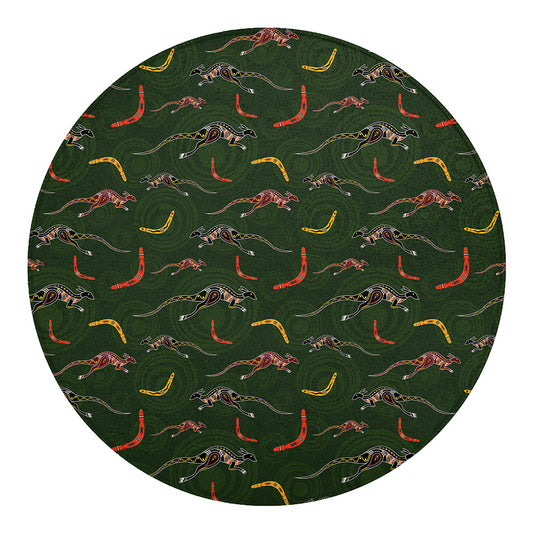 Aboriginal Boomerang And Kangaroo Print Round Blanket