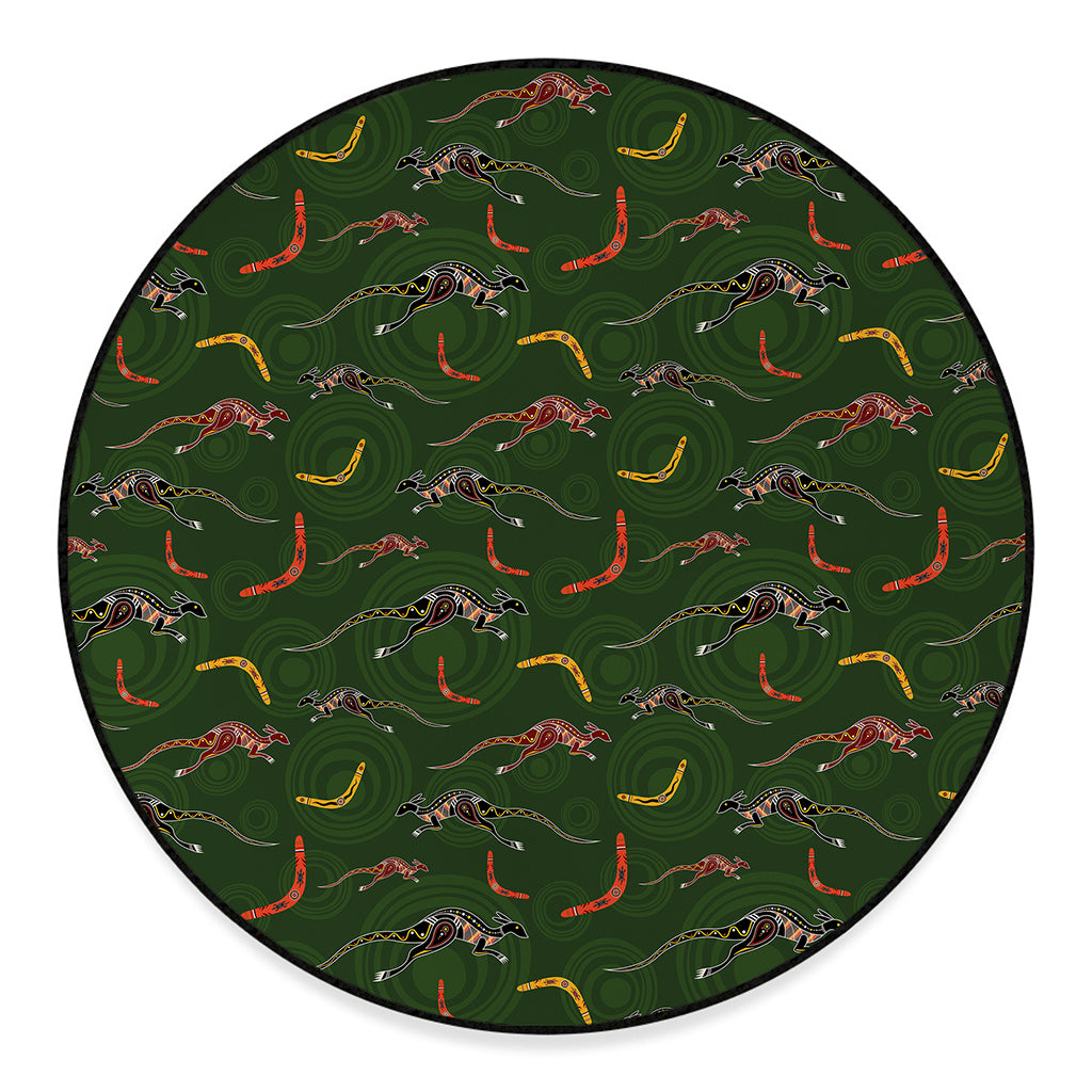 Aboriginal Boomerang And Kangaroo Print Round Floor Mat