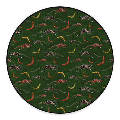 Aboriginal Boomerang And Kangaroo Print Round Floor Mat