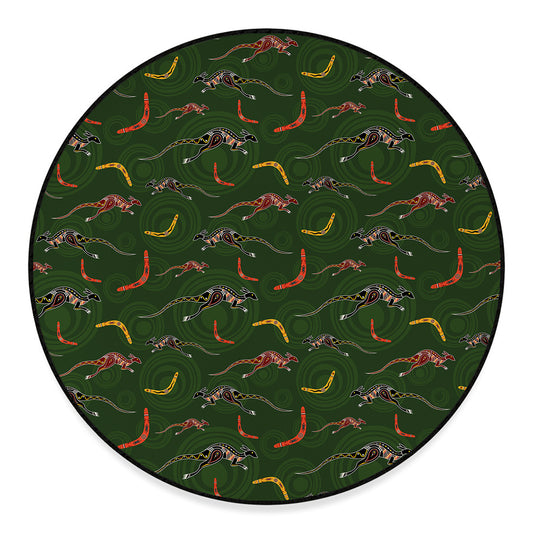 Aboriginal Boomerang And Kangaroo Print Round Floor Mat
