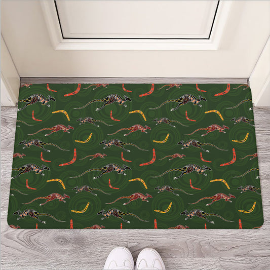 Aboriginal Boomerang And Kangaroo Print Rubber Doormat