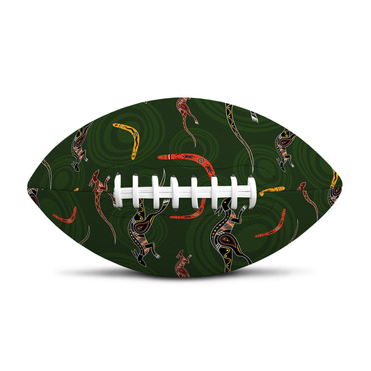 Aboriginal Boomerang And Kangaroo Print Rugby Ball