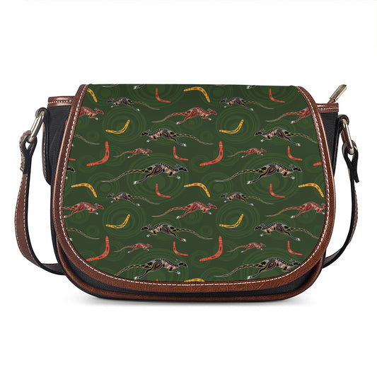 Aboriginal Boomerang And Kangaroo Print Saddle Bag