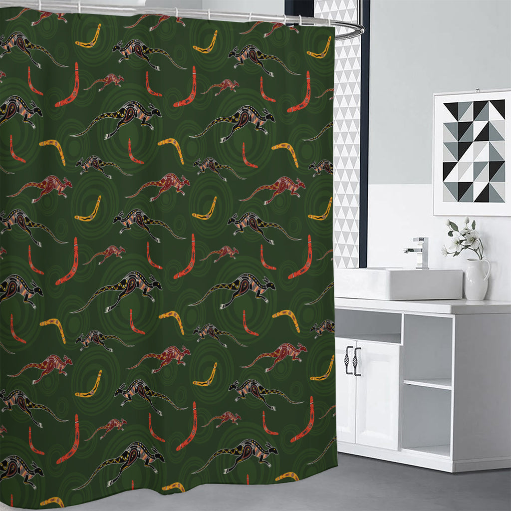 Aboriginal Boomerang And Kangaroo Print Shower Curtain