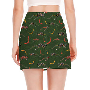 Aboriginal Boomerang And Kangaroo Print Side Slit Mini Skirt