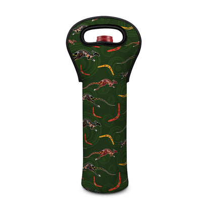 Aboriginal Boomerang And Kangaroo Print Single Neoprene Wine Tote