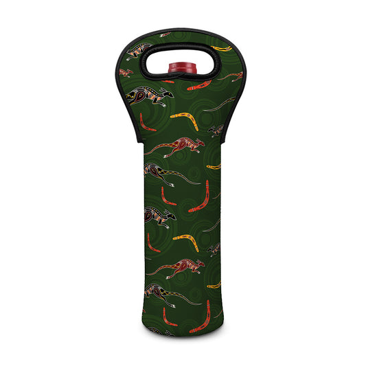 Aboriginal Boomerang And Kangaroo Print Single Neoprene Wine Tote