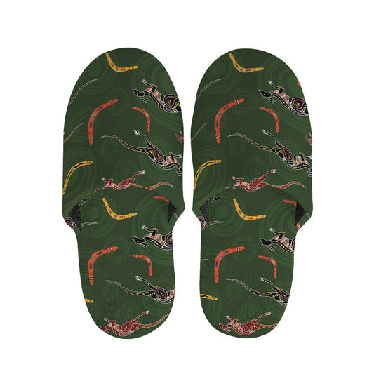 Aboriginal Boomerang And Kangaroo Print Slippers