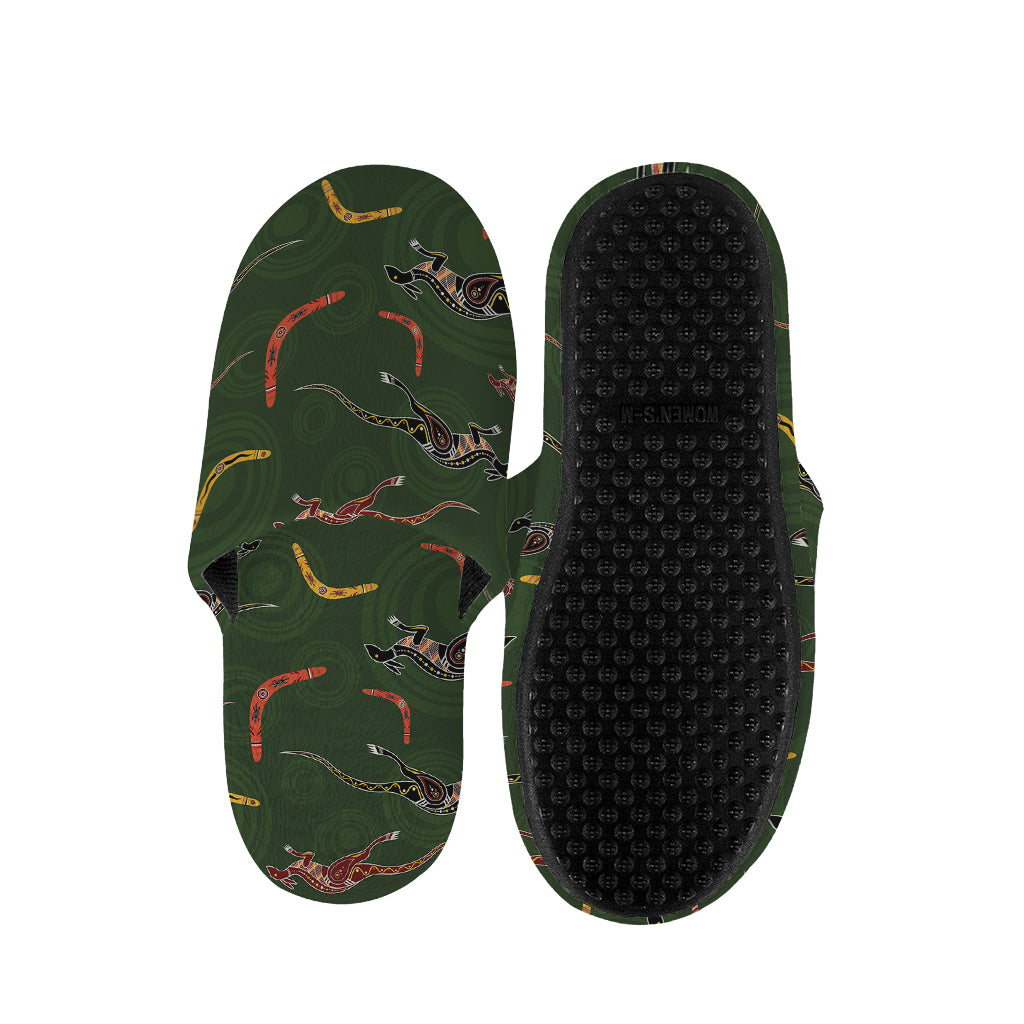 Aboriginal Boomerang And Kangaroo Print Slippers