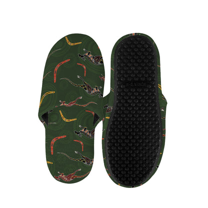Aboriginal Boomerang And Kangaroo Print Slippers