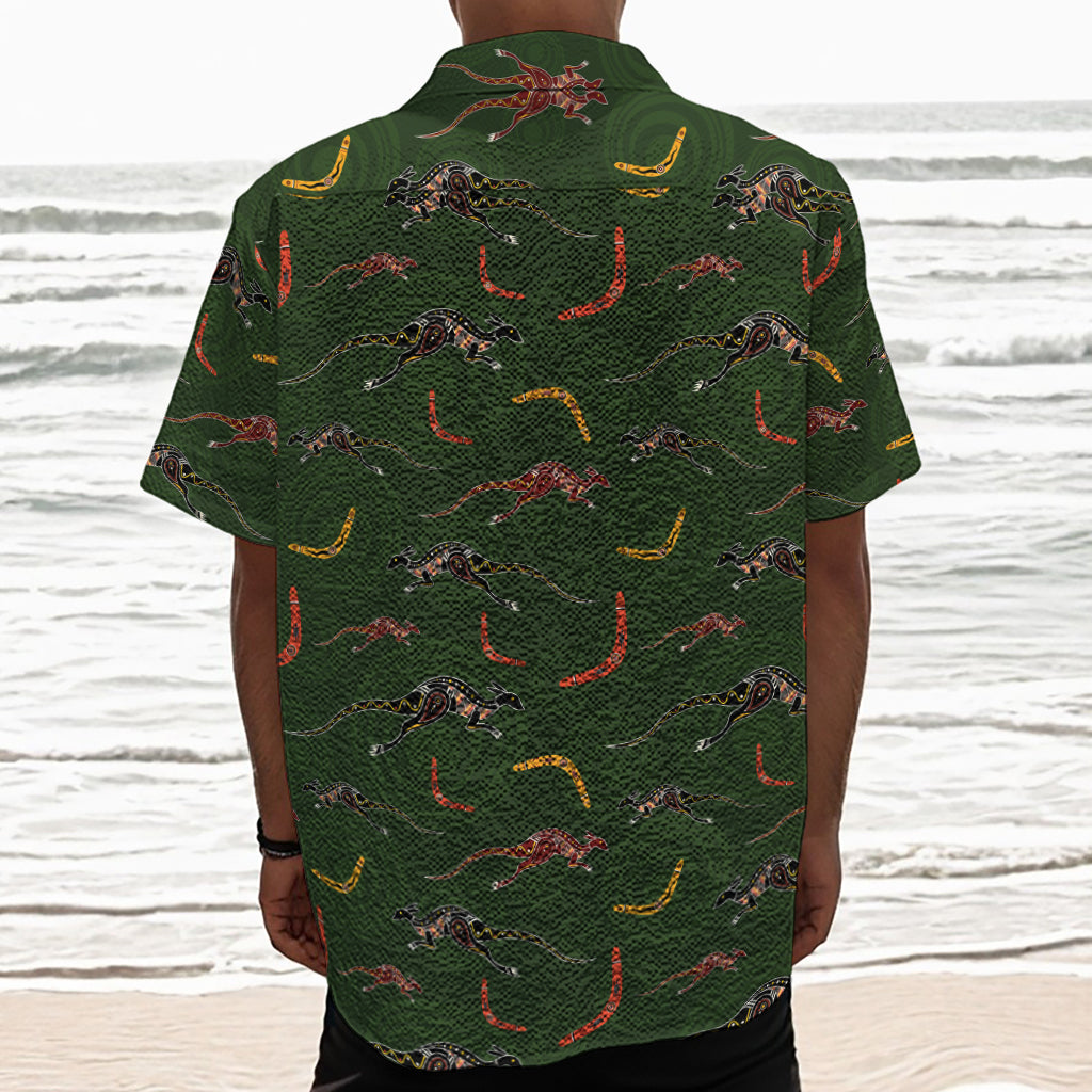 Aboriginal Boomerang And Kangaroo Print Textured Short Sleeve Shirt