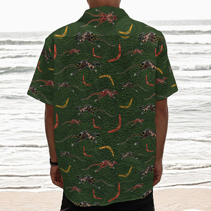 Aboriginal Boomerang And Kangaroo Print Textured Short Sleeve Shirt