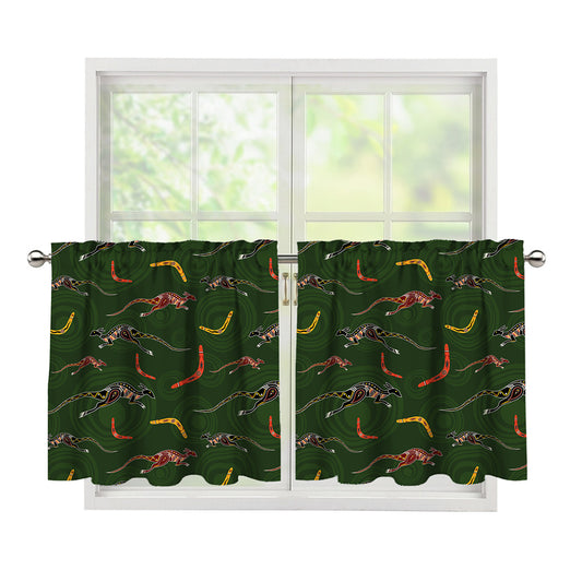 Aboriginal Boomerang And Kangaroo Print Tier Curtains