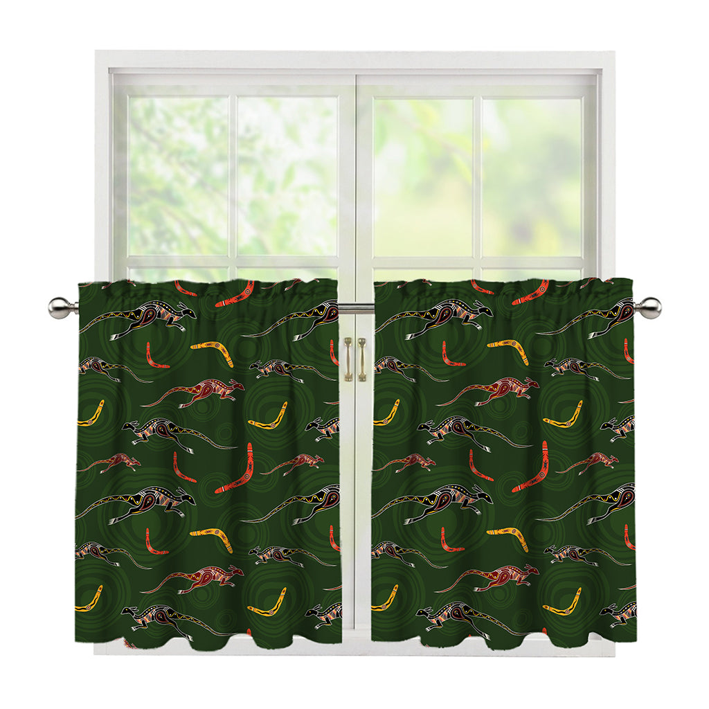 Aboriginal Boomerang And Kangaroo Print Tier Curtains