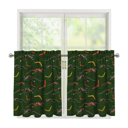 Aboriginal Boomerang And Kangaroo Print Tier Curtains