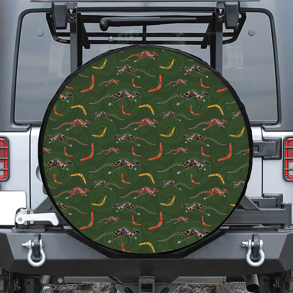 Aboriginal Boomerang And Kangaroo Print Tire Cover