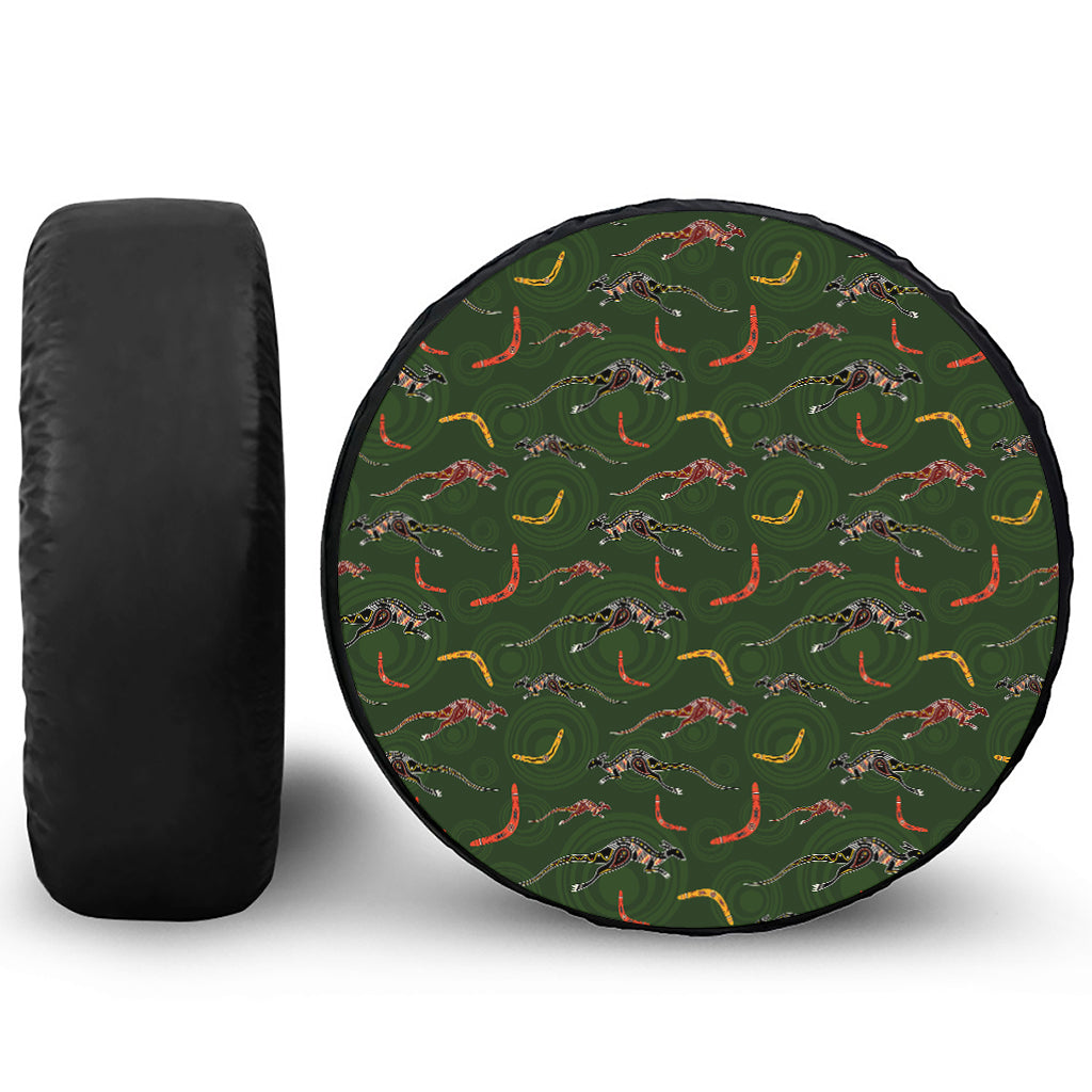 Aboriginal Boomerang And Kangaroo Print Tire Cover