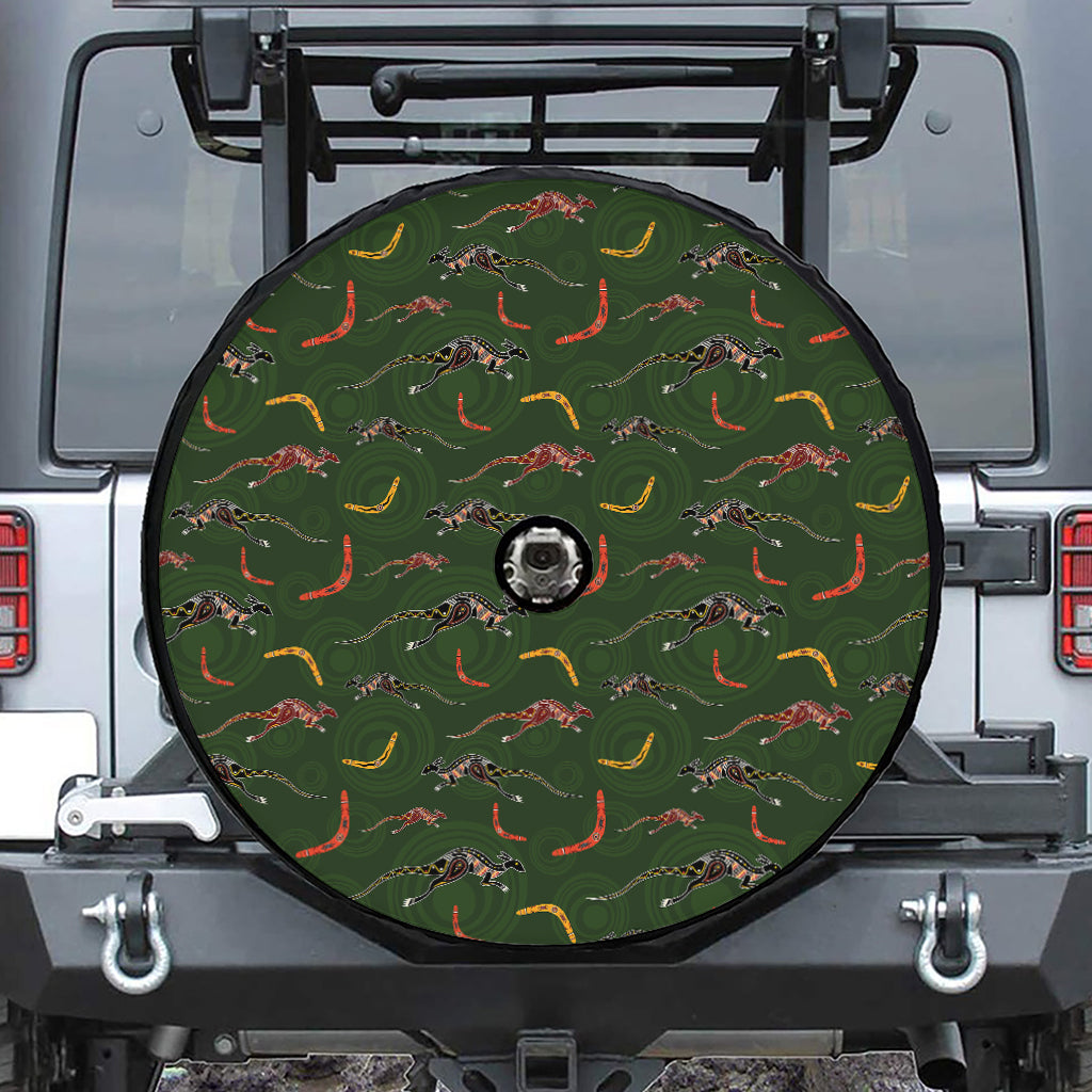 Aboriginal Boomerang And Kangaroo Print Tire Cover With Camera Hole
