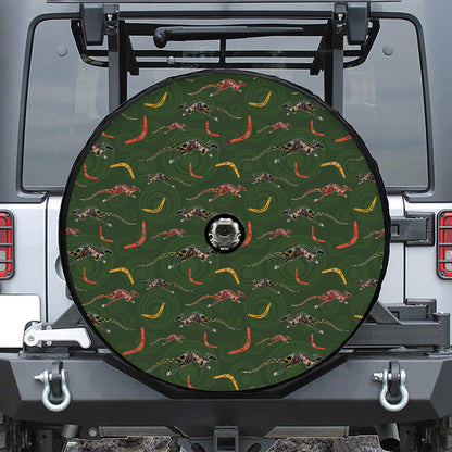 Aboriginal Boomerang And Kangaroo Print Tire Cover With Camera Hole