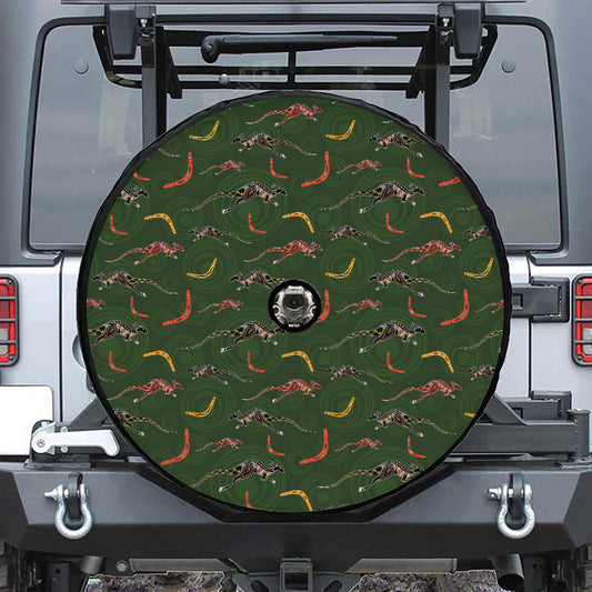 Aboriginal Boomerang And Kangaroo Print Tire Cover With Camera Hole