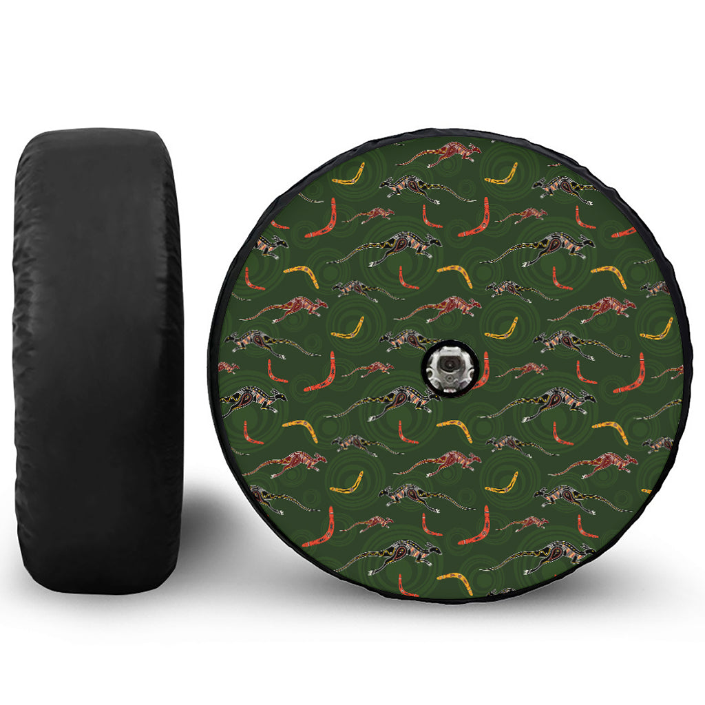Aboriginal Boomerang And Kangaroo Print Tire Cover With Camera Hole