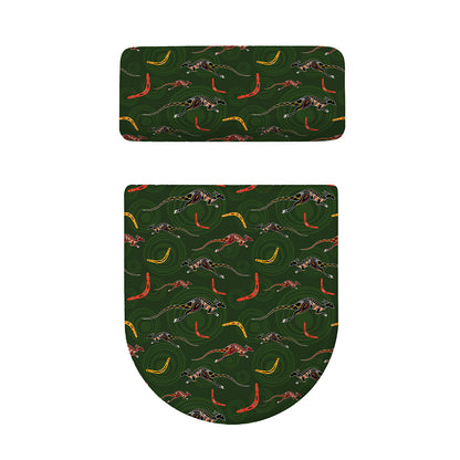 Aboriginal Boomerang And Kangaroo Print Toilet Lid And Tank Cover Set