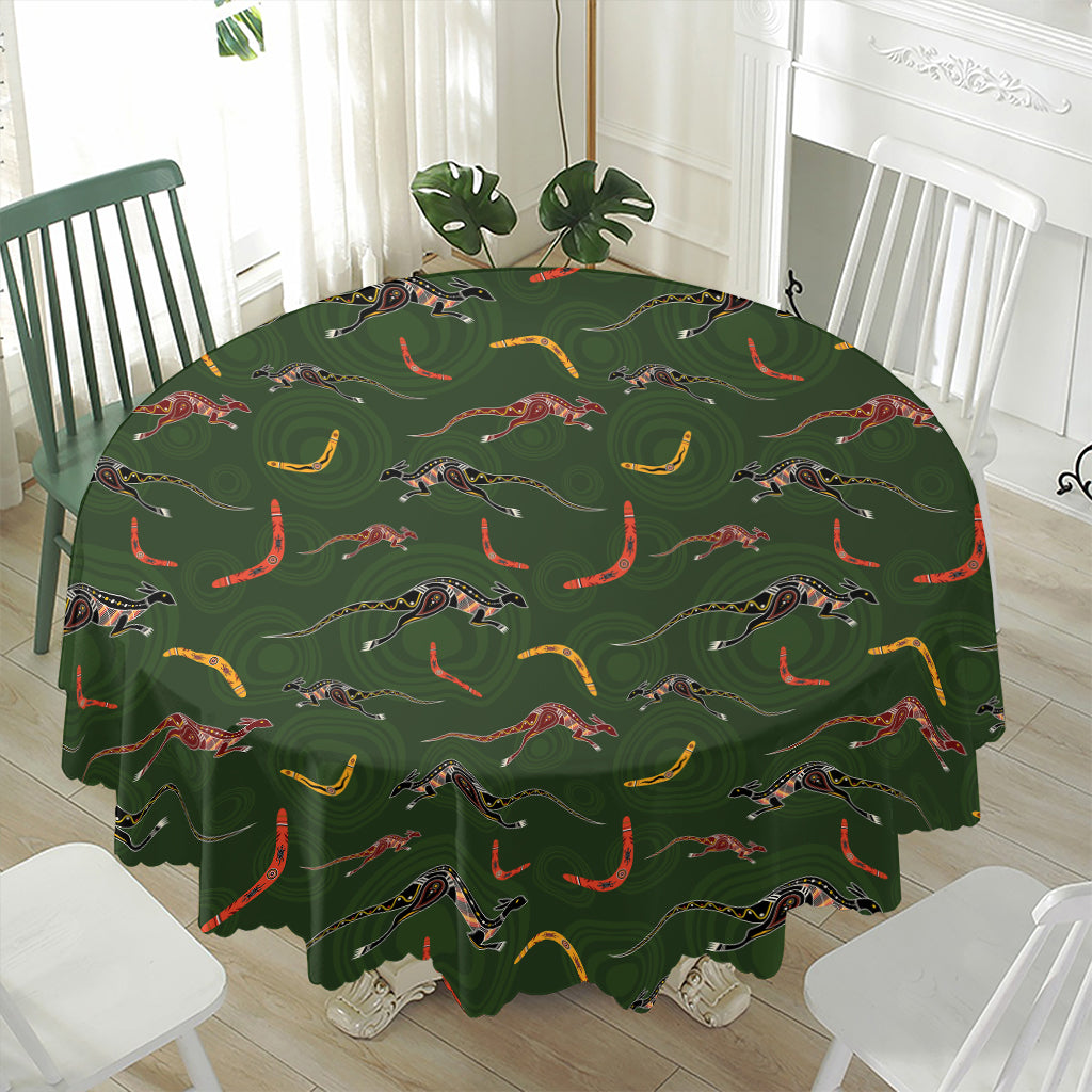 Aboriginal Boomerang And Kangaroo Print Waterproof Round Tablecloth