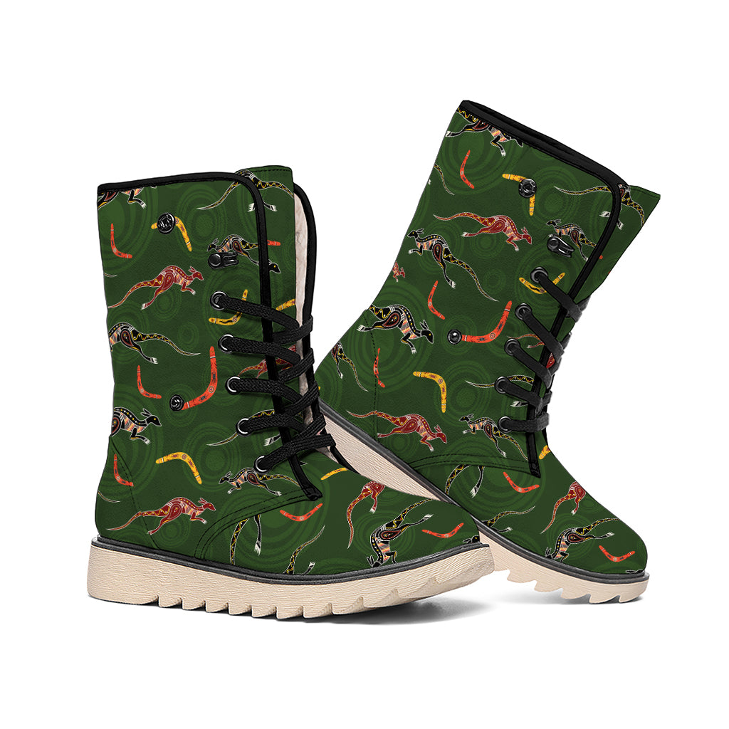 Aboriginal Boomerang And Kangaroo Print Winter Boots