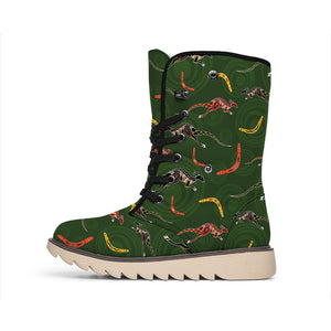 Aboriginal Boomerang And Kangaroo Print Winter Boots