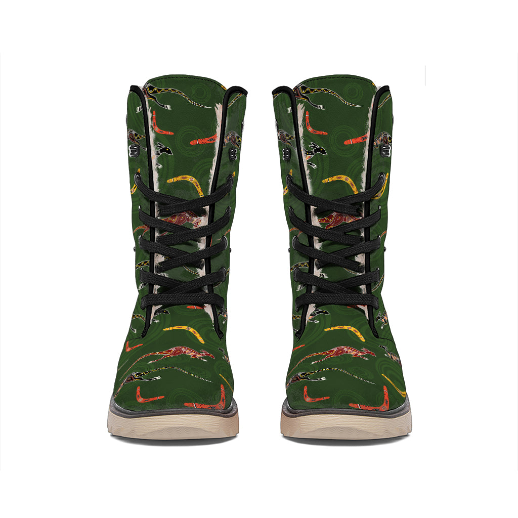 Aboriginal Boomerang And Kangaroo Print Winter Boots