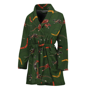 Aboriginal Boomerang And Kangaroo Print Women's Bathrobe