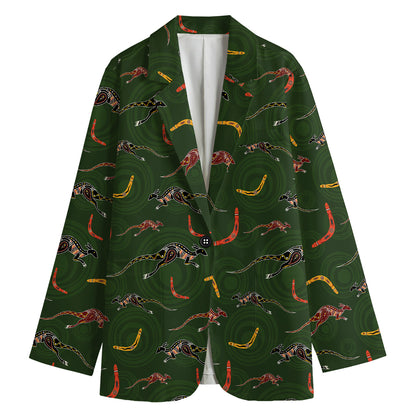 Aboriginal Boomerang And Kangaroo Print Women's Blazer