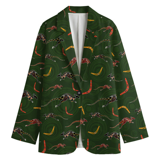 Aboriginal Boomerang And Kangaroo Print Women's Blazer