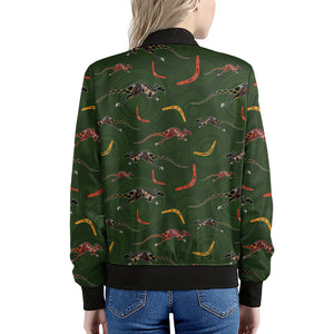 Aboriginal Boomerang And Kangaroo Print Women's Bomber Jacket