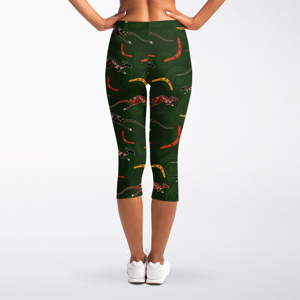 Aboriginal Boomerang And Kangaroo Print Women's Capri Leggings