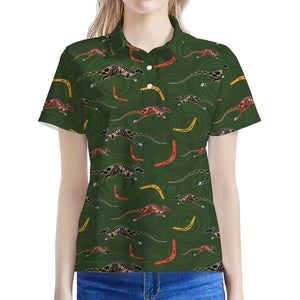 Aboriginal Boomerang And Kangaroo Print Women's Polo Shirt