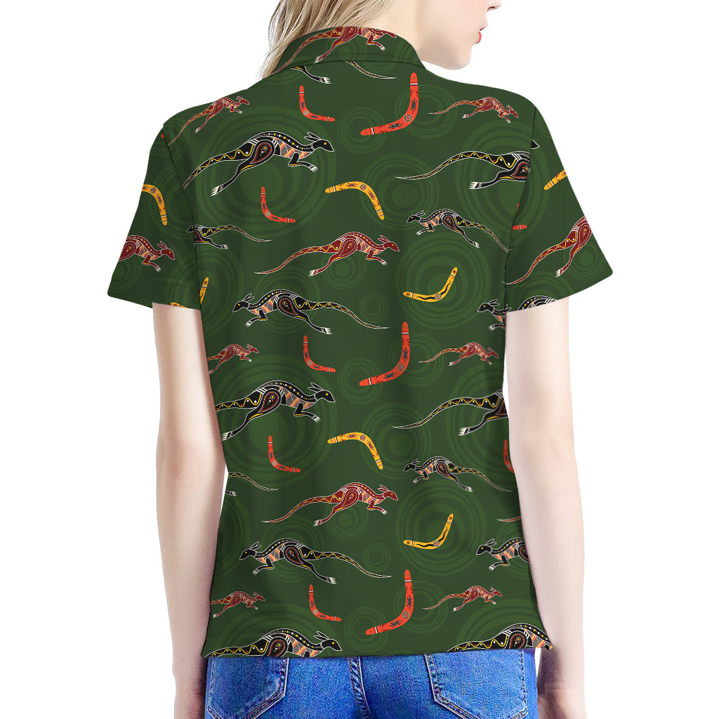 Aboriginal Boomerang And Kangaroo Print Women's Polo Shirt