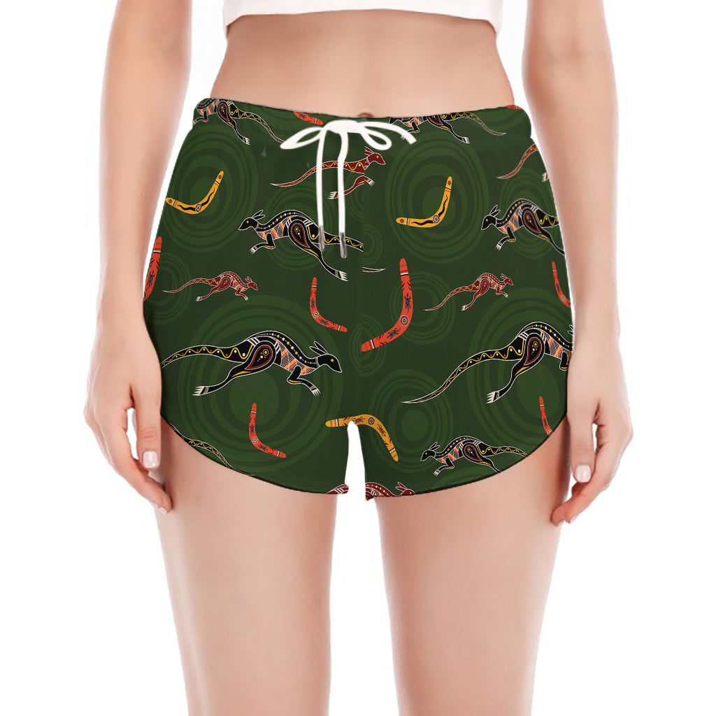Aboriginal Boomerang And Kangaroo Print Women's Split Running Shorts