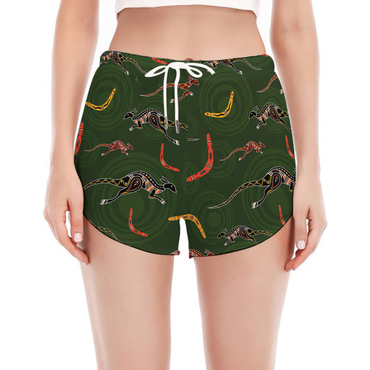 Aboriginal Boomerang And Kangaroo Print Women's Split Running Shorts