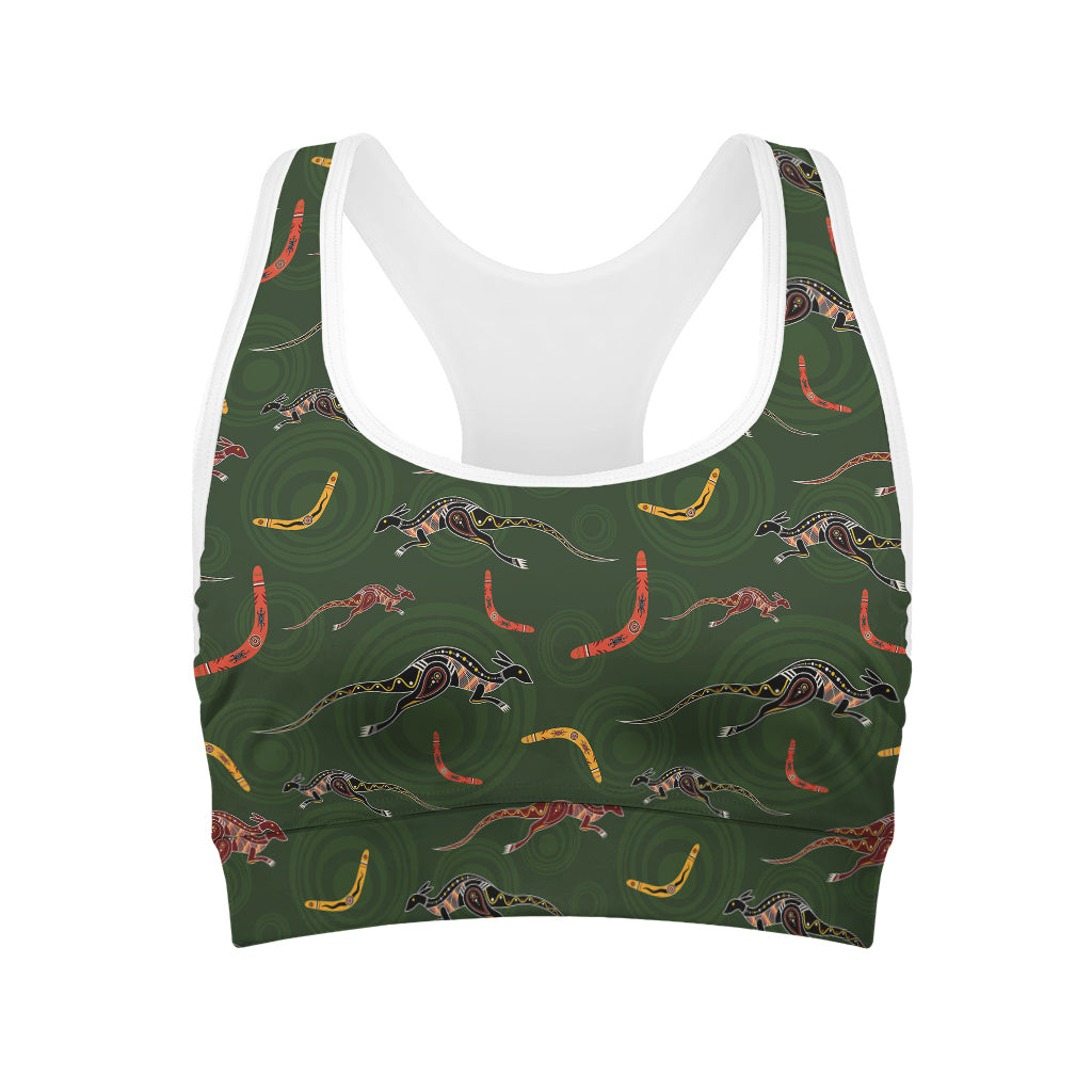 Aboriginal Boomerang And Kangaroo Print Women's Sports Bra