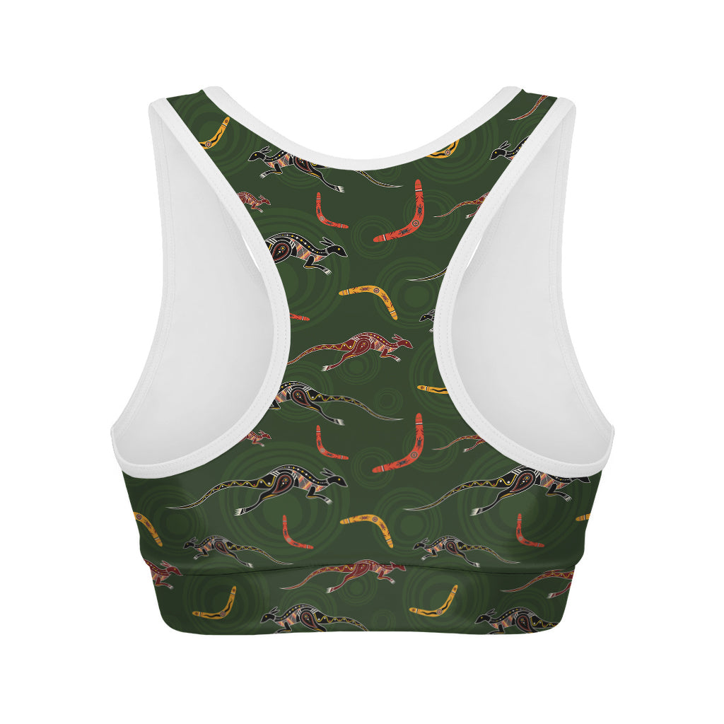 Aboriginal Boomerang And Kangaroo Print Women's Sports Bra