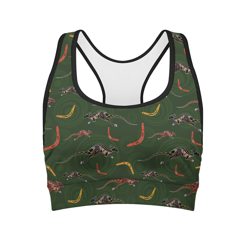 Aboriginal Boomerang And Kangaroo Print Women's Sports Bra