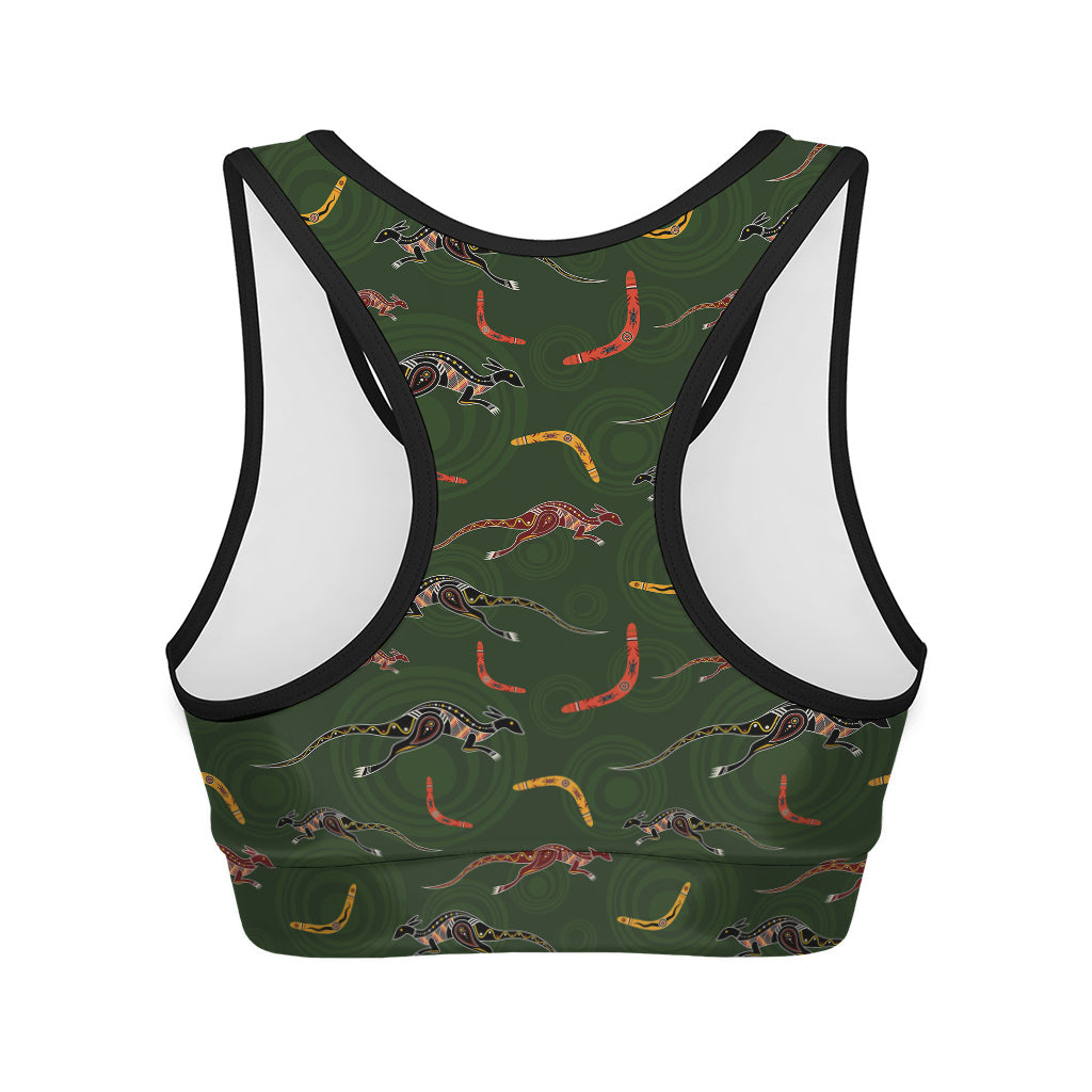 Aboriginal Boomerang And Kangaroo Print Women's Sports Bra