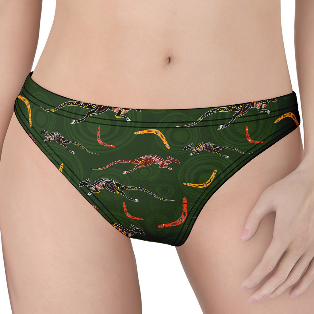 Aboriginal Boomerang And Kangaroo Print Women's Thong