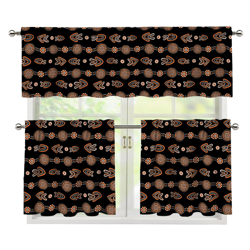 Aboriginal Boomerang Pattern Print 3 Piece Kitchen Curtains