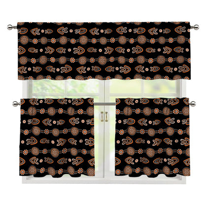 Aboriginal Boomerang Pattern Print 3 Piece Kitchen Curtains