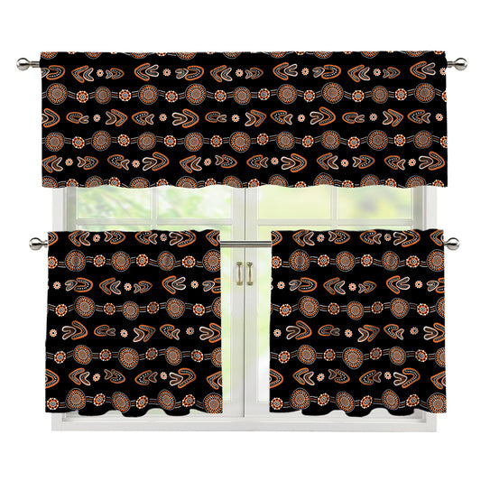 Aboriginal Boomerang Pattern Print 3 Piece Kitchen Curtains