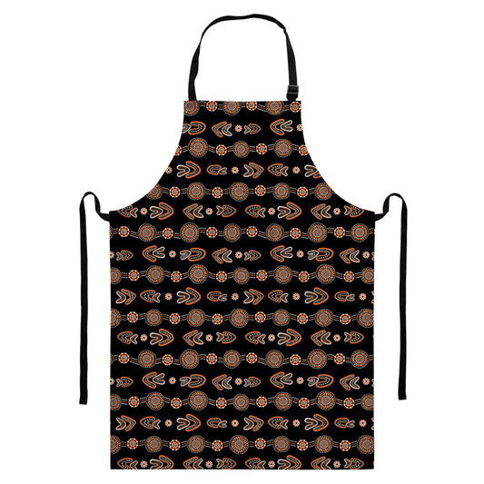 Aboriginal Boomerang Pattern Print Bib Apron With Pocket