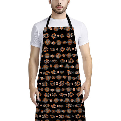Aboriginal Boomerang Pattern Print Bib Apron With Pocket