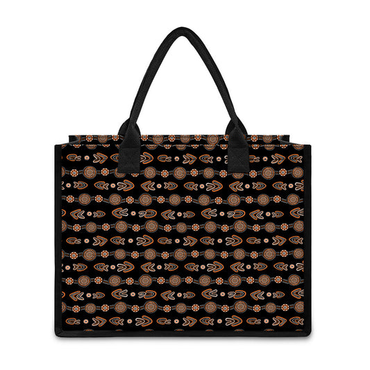 Aboriginal Boomerang Pattern Print Canvas Tote Bag